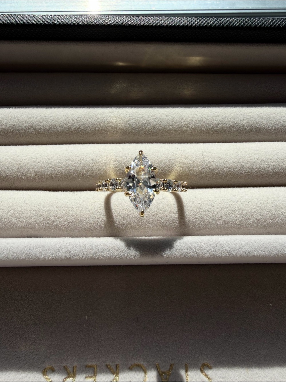 Marquise-Cut Faux Diamond Yellow Gold Tone Pavé Statement Ring